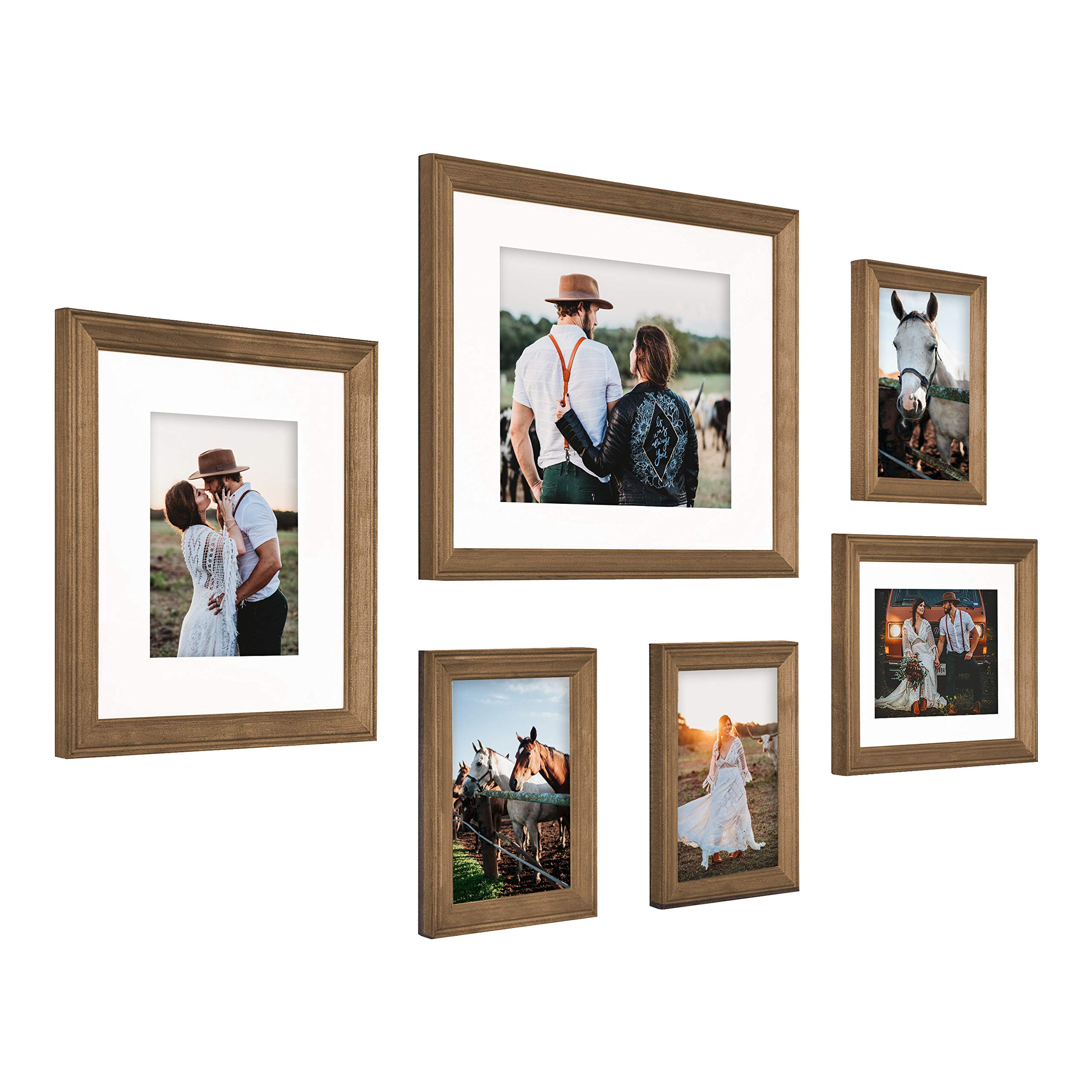 Kate and Laurel Bordeaux Gallery Frame Wall Kit - Set of 6 Natural Rustic Brown Wooden Picture Frames for Wall Decor | Perfect for Living Room, Bedroom, Office & Home Gallery Displays