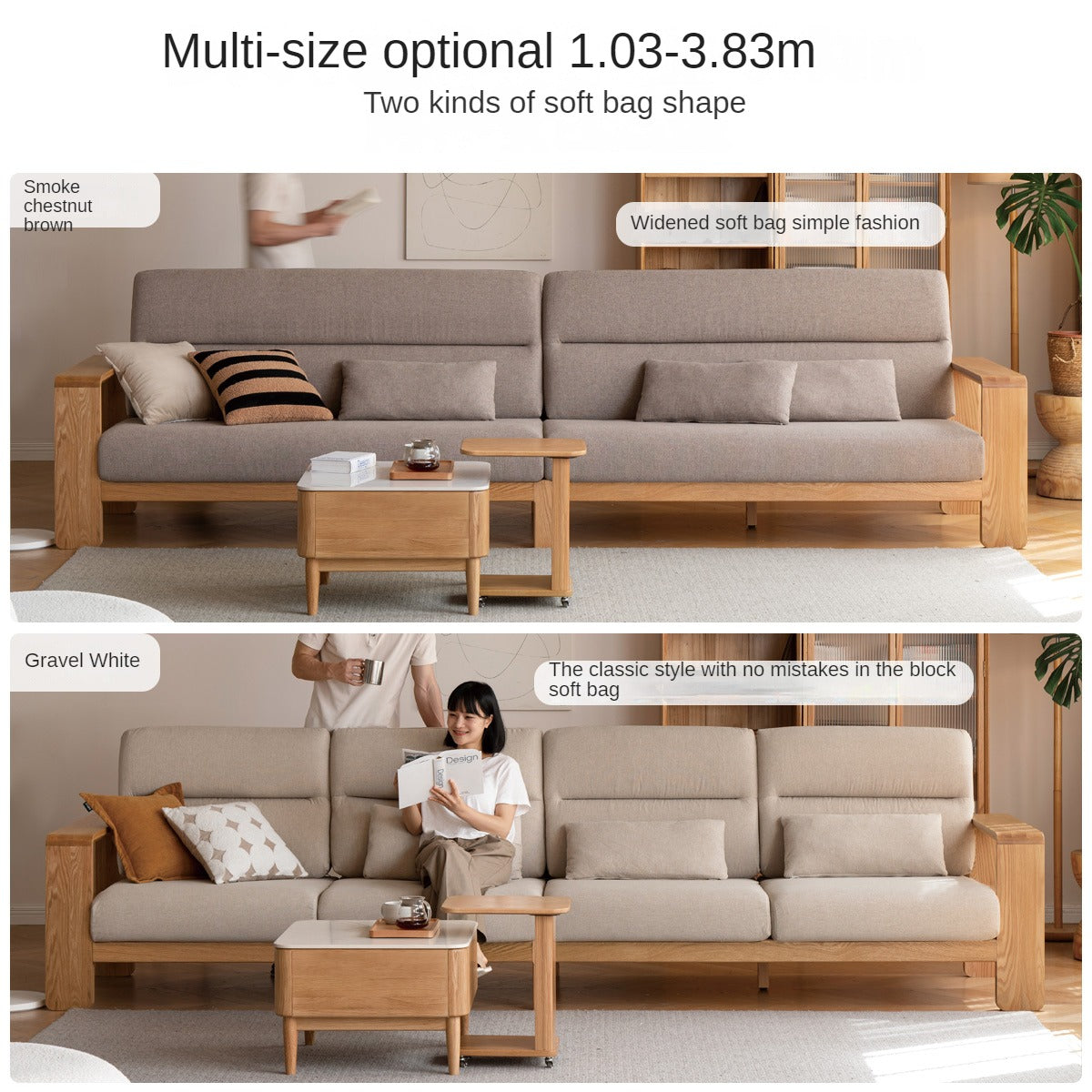 Oak Solid Wood Modern Log Style Corner Fabric Sofa - Rustic Cabin Furniture for Living Room, Lodge & Cozy Home Decor