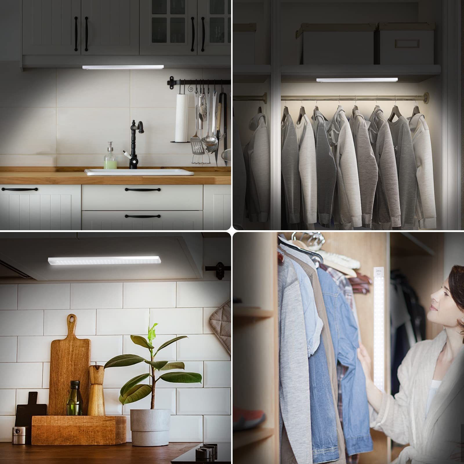 Alivation 60 LED Closet Lights - Battery Powered Under Cabinet Lighting with Motion Sensor | 2400mAh Rechargeable Wireless Lights (120 Days Runtime) | Perfect for Closets, Kitchens, Garages & Dark Spaces