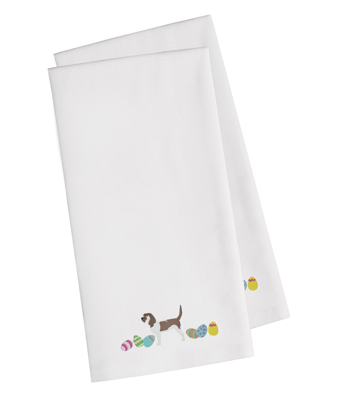 Grand Basset Griffon Easter White Embroidered Towel Set of 2 | Decorative Bathroom & Kitchen Hand Towels | Soft 100% Cotton for Face, Hands, Dishes | 19x25 Inches | Perfect for Guest Bathrooms, Easter Decor & Tea Time