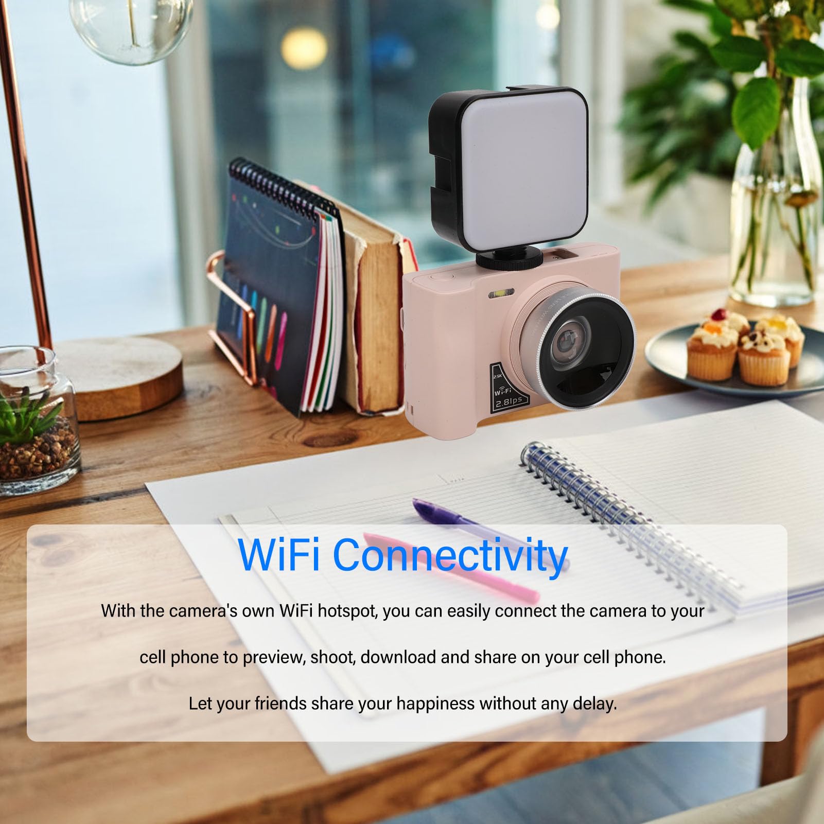 2.5K Vlogging Camera with Fill Light - 24MP 16X Digital Zoom Compact Digital Camera for YouTube, Travel & Selfies | Webcam with Pause Function | Ideal for Teens & Beginners (Roseate) - Perfect for Content Creation, Video Blogging & Live Streaming