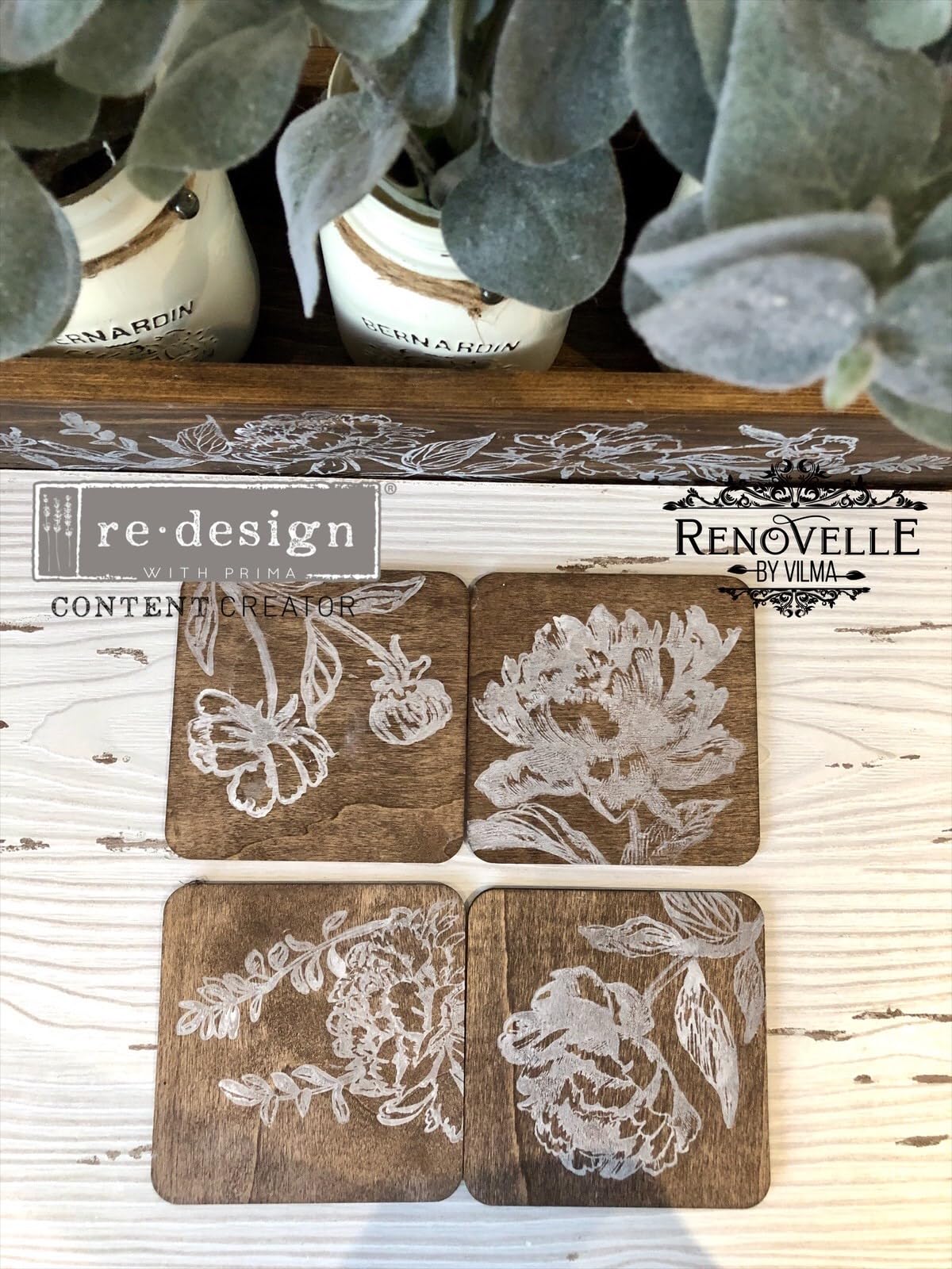 Redesign Decor Clear-Cling Stamps - Linear Floral Wall Decals for DIY Wall Art, Furniture & Home Decor | Perfect for Bedroom Nightstand, Vanity Table, Dressing Table & Office Desk | Easy Peel & Stick Design for Wall Painting & Home Makeover