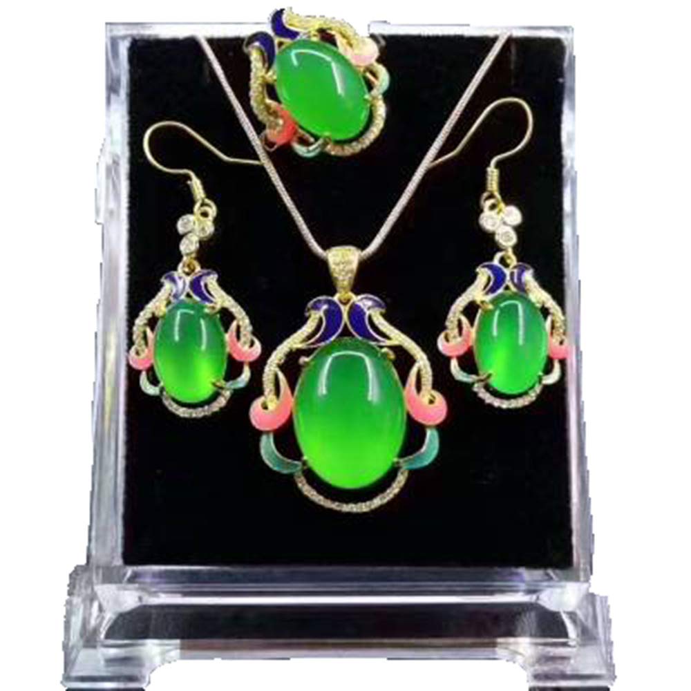 925 Silver Three-Piece Goddess Jewelry Set - Chalcedony Necklace, Earrings & Ring for Women | Elegant Minimalist Pendant Set for Daily Wear, Date Night & Special Occasions