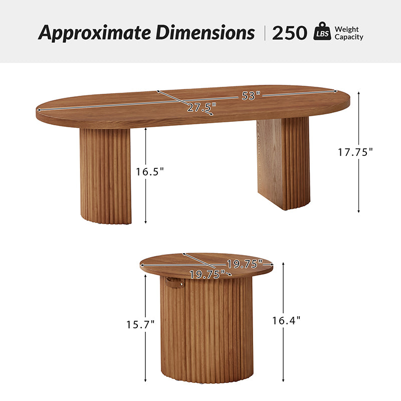 Laurenzo Adjustable Solid Wood Oval Coffee Table with Convertible Nesting Design - Modern Living Room Furniture for Small Spaces & Home Decor