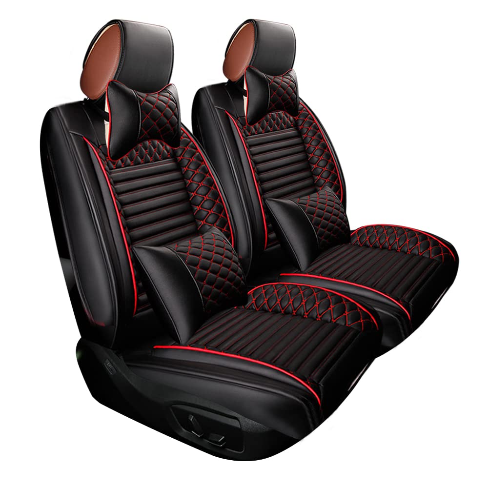 Premium Universal Leather Car Seat Covers Set (5-Piece) - Front & Rear Airbag Compatible Auto Seat Protectors - Black & Red Luxury Design for Sedans, SUVs & Trucks - Perfect for Daily Commute, Road Trips & Vehicle Protection