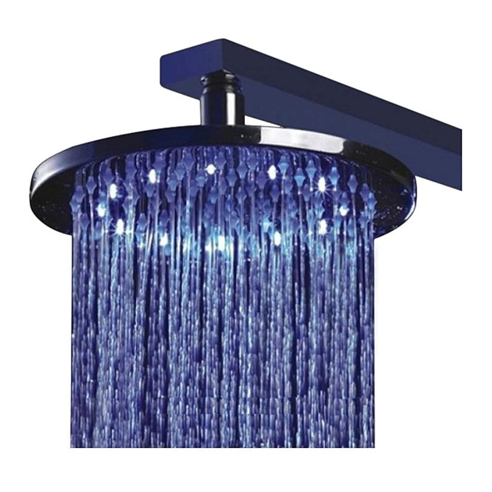 Juno Chrome Round LED Shower Head - High Pressure Color Changing Solid Brass Waterfall Rain Shower Set (Ceiling Mount, 12 Inch) for Luxurious Spa-Like Bathroom Experience