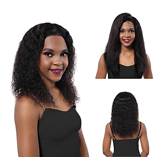 Brazilian Virgin Human Hair Middle Part Lace Wig - 16 Inch Wet & Wavy Transformable Wig for Black Women | T-Part Lace with Baby Hair, 180% Density, Straight/Curly Styles | Perfect for Daily Wear, Parties, and Special Occasions