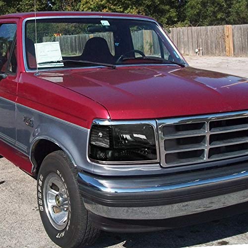 92-96 Ford F150 F250 F350 Bronco Replacement Headlight Assembly Kit - Smoke Lens Headlights, Bumper Lights & Corner Lamps - Upgrade for Off-Roading, Night Driving & Custom Look