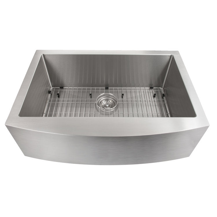 ZLINE Zermatt 30-inch Farmhouse Apron Front Stainless Steel Single Bowl Kitchen Sink with Bottom Grid (SAS 30) - Perfect for Rustic & Modern Farmhouse Kitchens, DIY Installations & Heavy-Duty Cooking