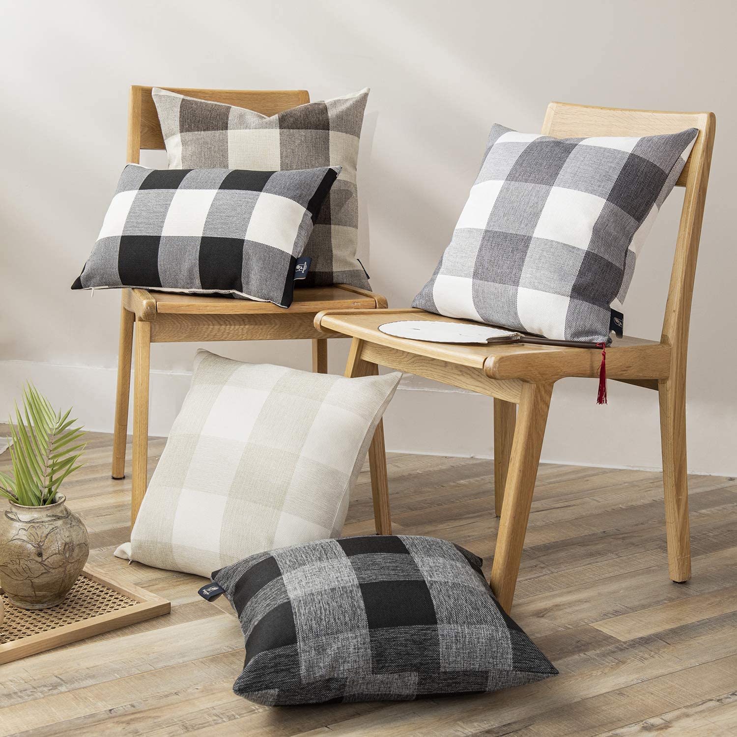 Phantoscope Pack of 2 Black and White Gingham Buffalo Check Plaid Throw Pillow Covers 12x20 Inches - Farmhouse Square Decorative Pillow Cases for Sofa, Bed, Couch Indoor & Outdoor Home Decor
