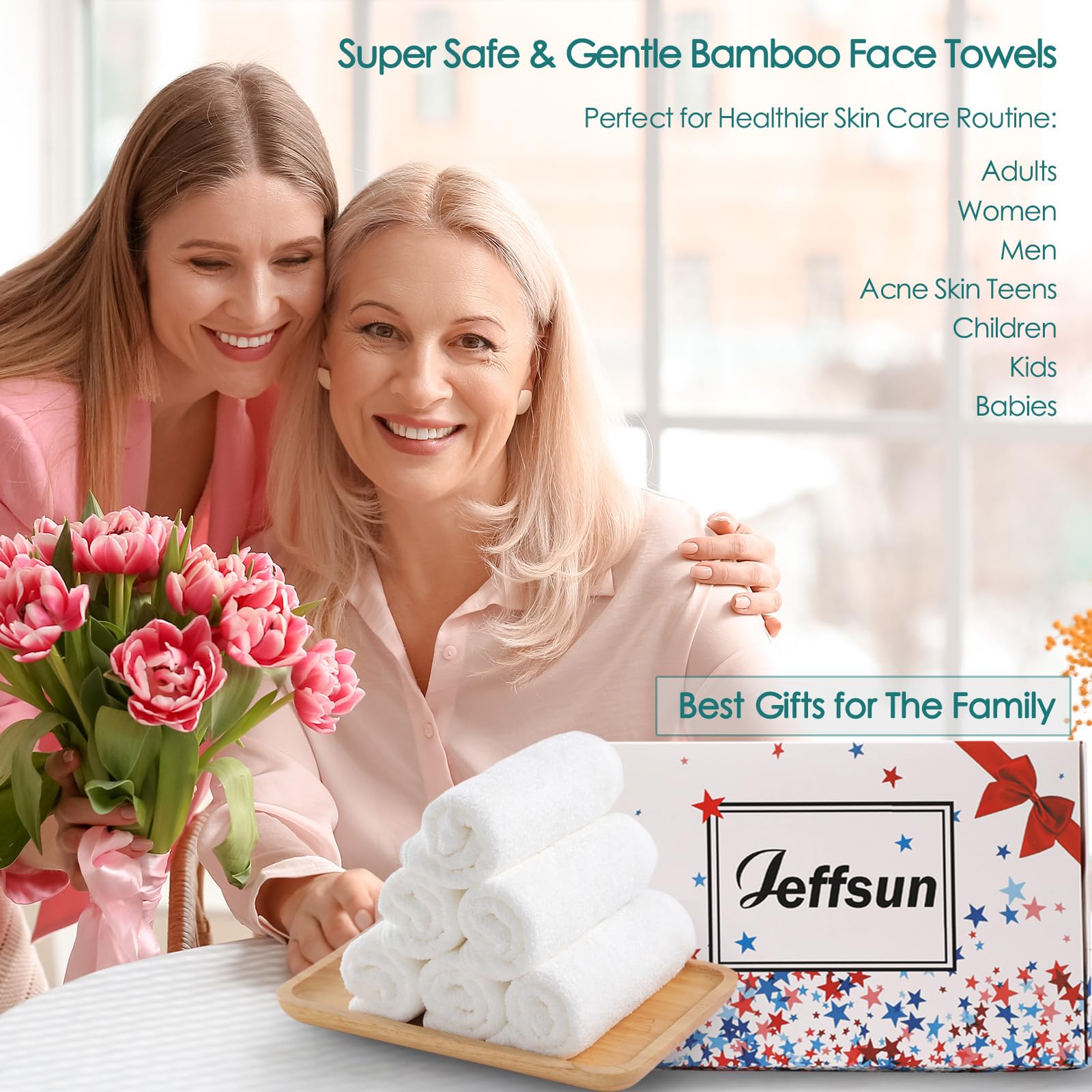 JEFFSUN 6 Pack Extra Large Face Towels 13x13 Inch - Super Soft White Washcloths for Sensitive Skin, Gentle Bath & Body Towels, Quick Dry Facial Cleansing Cloths - Perfect for Spa, Baby Care & Daily Skincare Routine