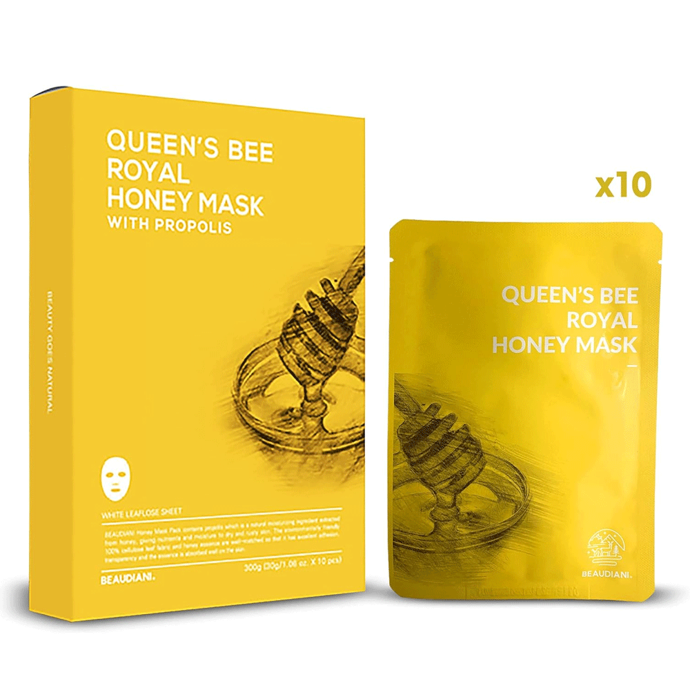 BEAUDIANI Queen's Bee Royal Honey Face Mask - 10 Pack for Hydrating & Brightening Skin - Perfect for Spa Day & Night Skincare Routine