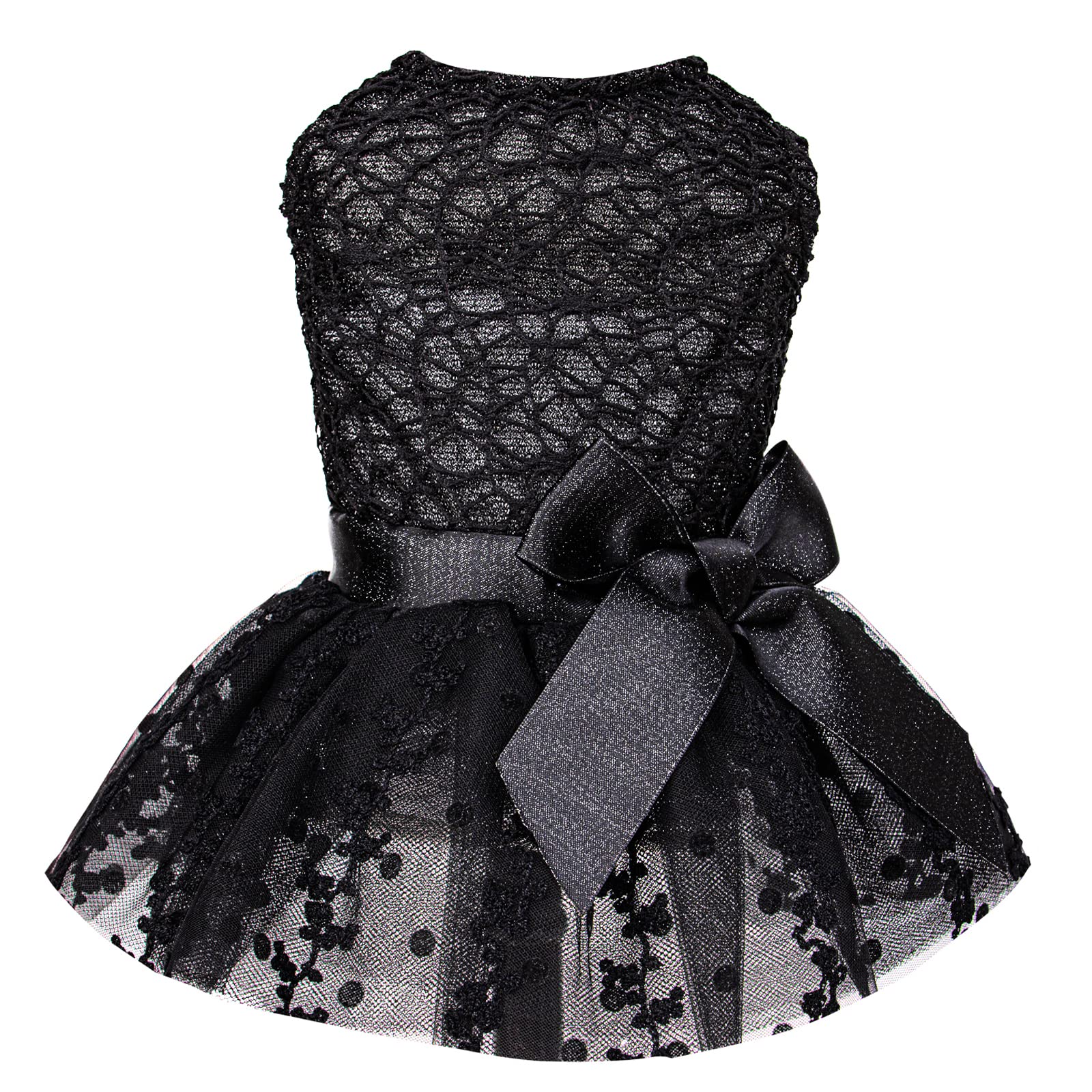 Luxury Black Dog Dress with Shining Embroidery & Bowknot - Elegant Pet Tutu Skirt for Small Dogs & Cats - Perfect for Weddings, Birthday Parties & Special Occasions - CuteBone DD15S Pet Apparel