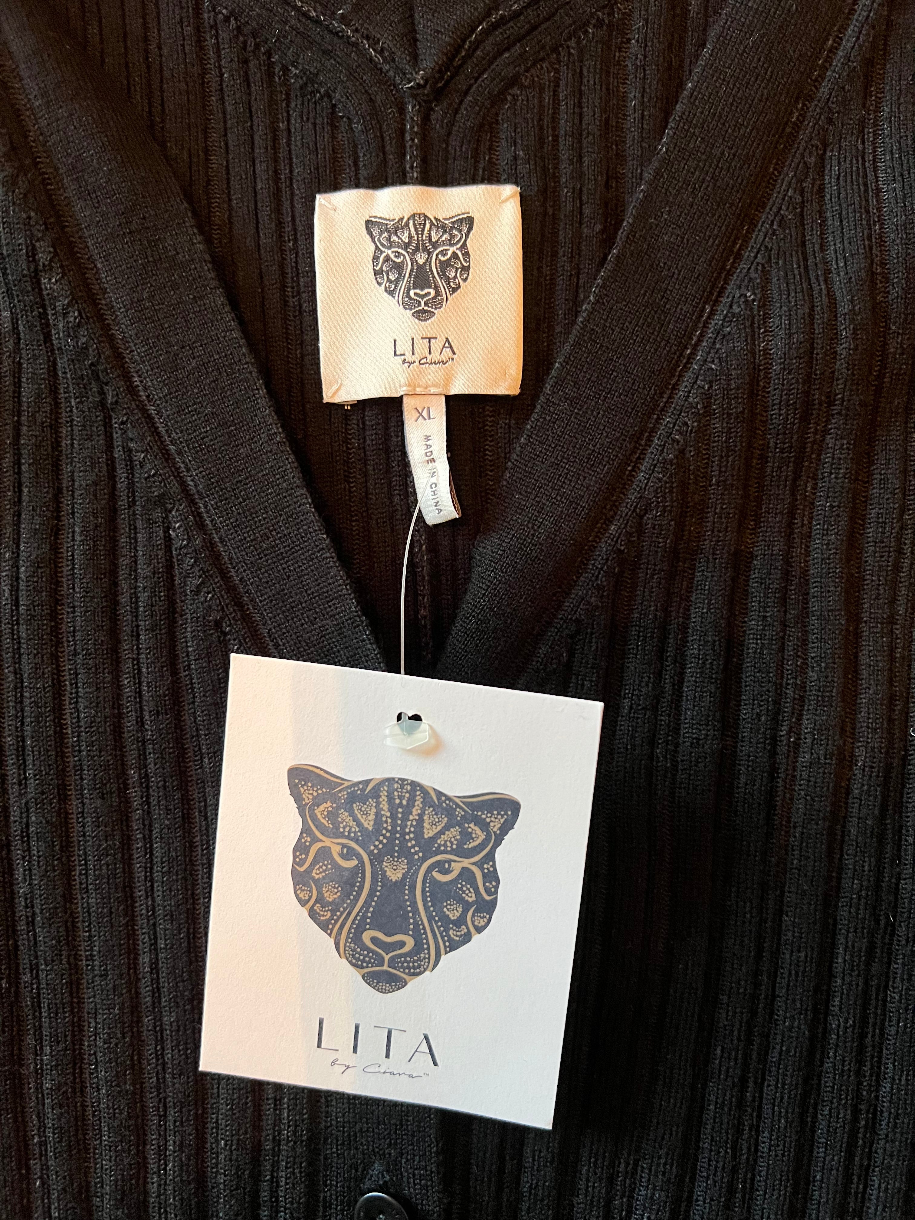 LITA by Ciara Black Plus Size XL Iconic Cardigan Midi Dress - Elegant & Comfortable for Work, Date Night & Special Occasions