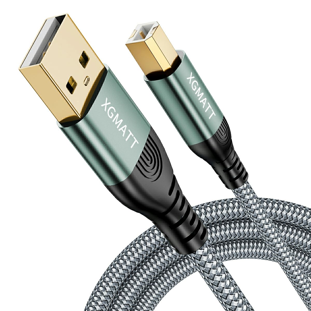 Premium 10ft USB 2.0 A to B Printer Cable - High-Speed Nylon Braided Scanner Cord for HP/Canon/Dell/Epson/Brother/Xerox/Samsung Printers - Durable Grey Cable for Home Office & Studio Use
