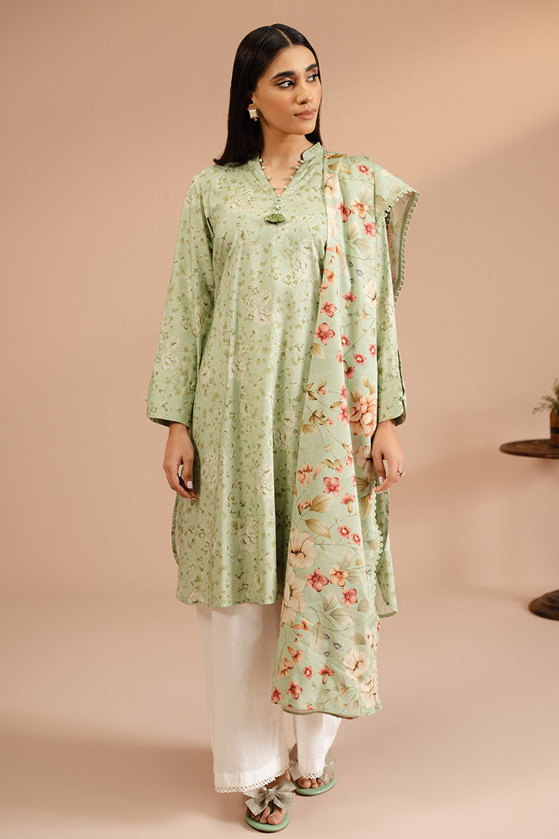 Elegant Mint Frost 2-Piece Set (Shirt & Dupatta) for Women - Perfect for Weddings, Parties & Festive Occasions