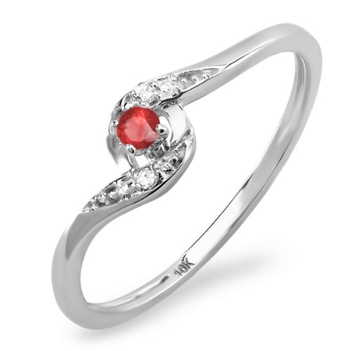 Dazzlingrock Collection 10K White Gold Round Diamond & Ruby Women's Engagement Ring for Bridal Wedding - Perfect for Proposals, Anniversaries, and Special Occasions