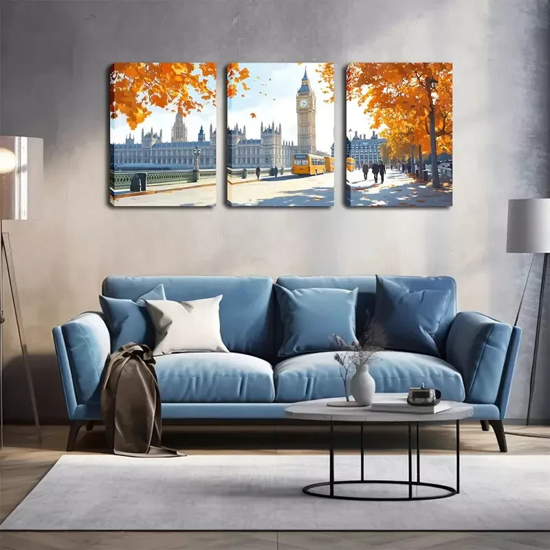 3-Piece Autumn London Street Wall Art Set - Framed Canvas Prints 40x60cm - High Quality Australian Made Wall Decor - Perfect for Living Room, Bedroom & Office Decor