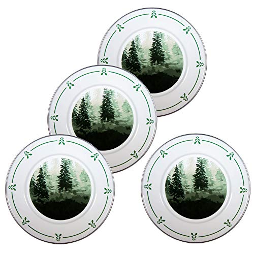 Forest Trees Enamelware Sandwich & Salad Plates - Set of 4 (8.5 Inch) - Perfect for Picnics, Camping & Outdoor Dining