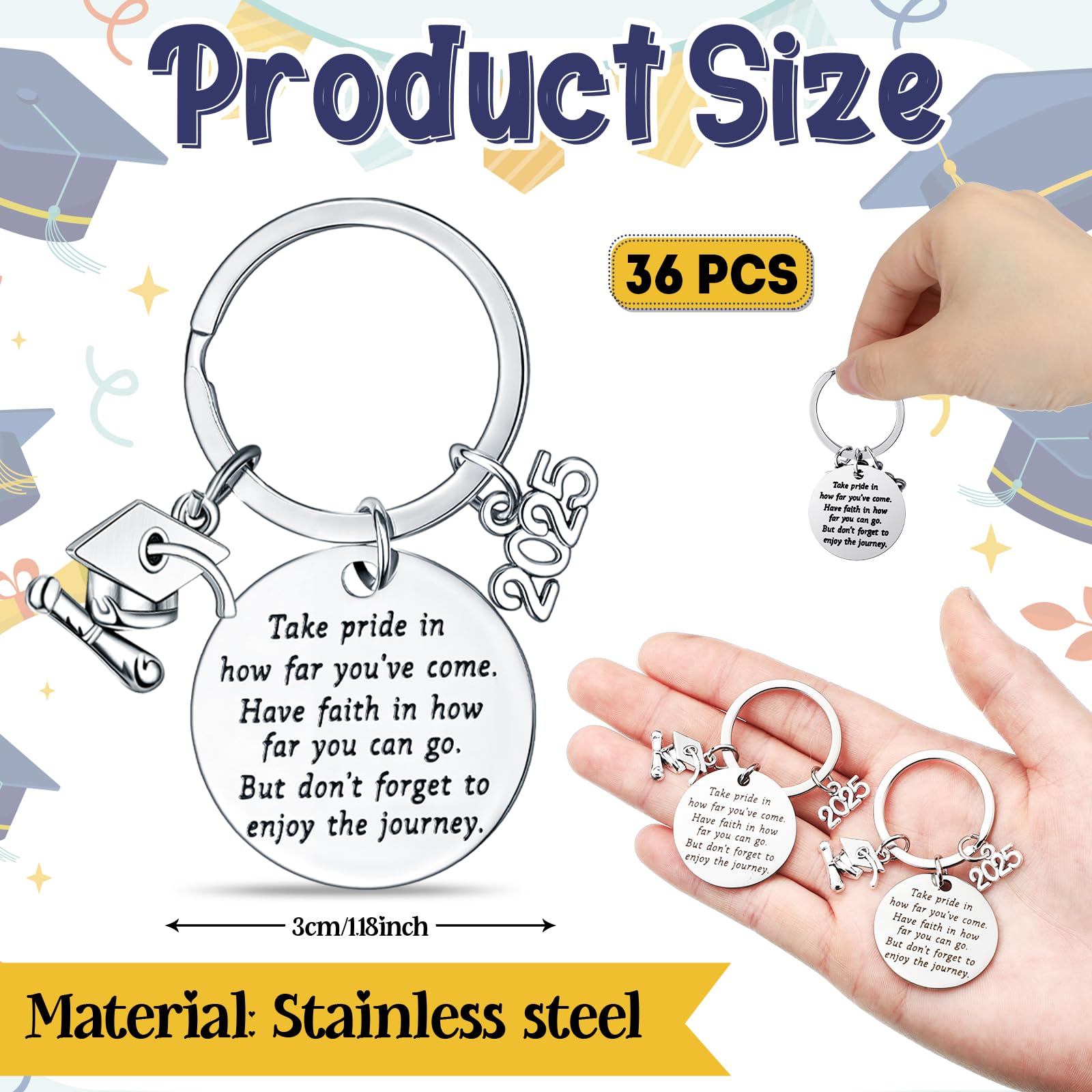 **2025 Graduation Keychain Bulk - Inspirational Motivational Gift for Graduates, Class of 2025 Keychains - Perfect for Graduation Parties, School Events & Gift Giving**