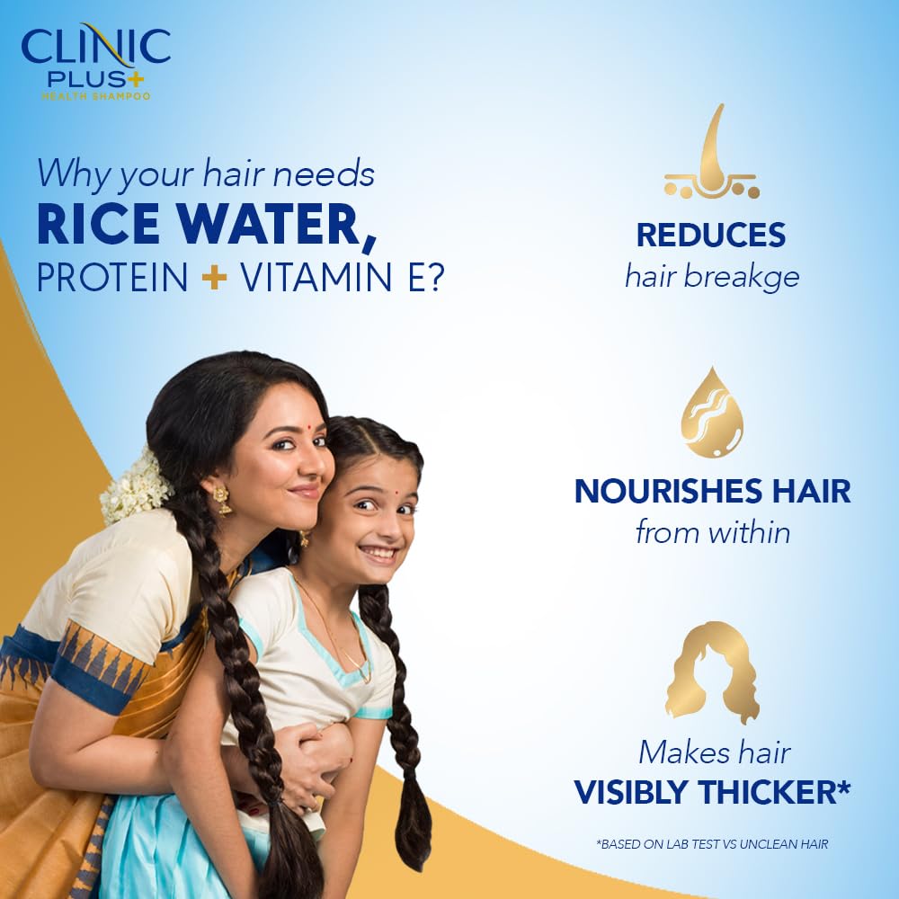 Clinic Plus Strong & Thick Shampoo with Rice Water, Protein & Vitamin E - 175ml | Hair Growth & Repair for Damaged Hair | Daily Use for Shiny, Healthy Locks
