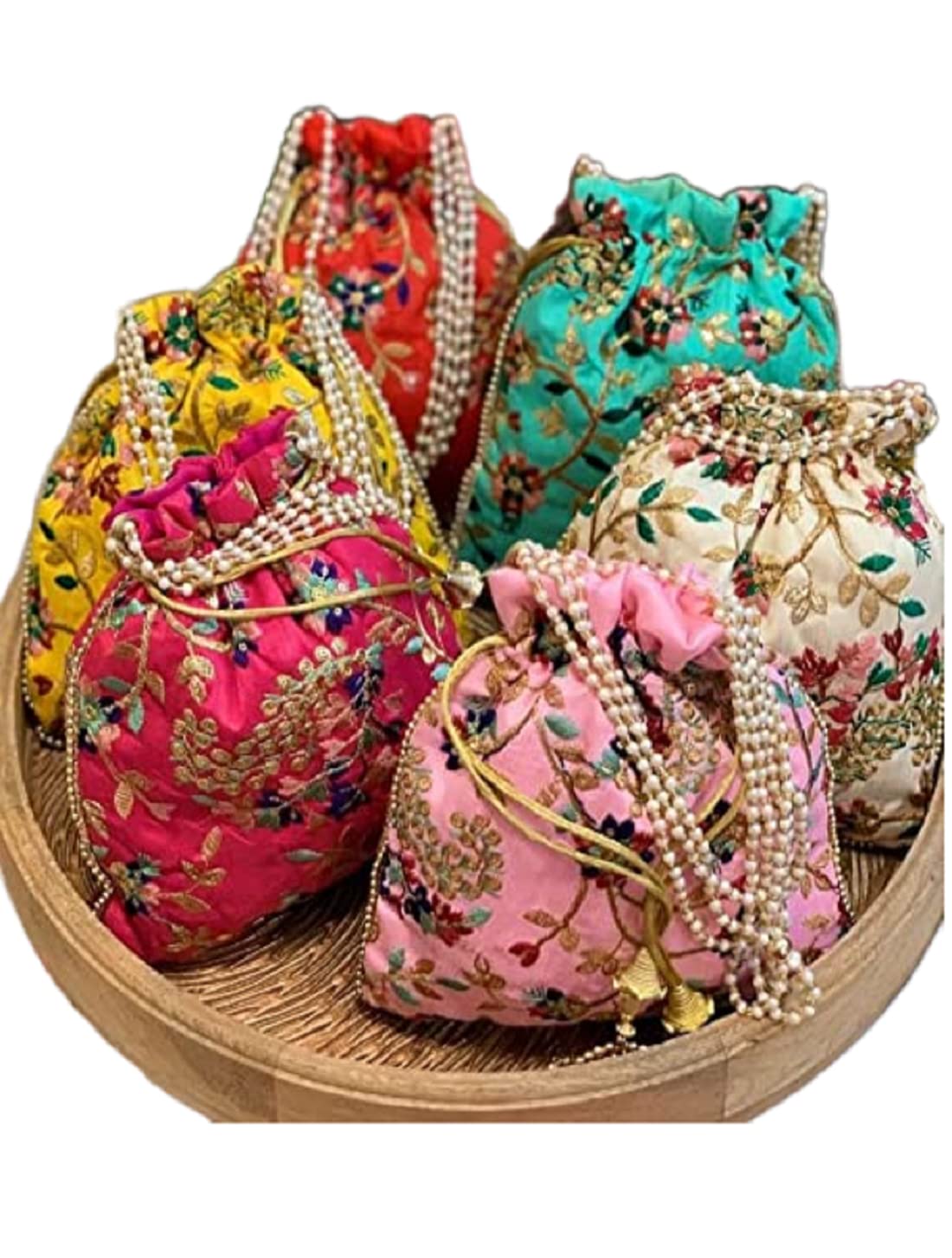 IGH Embroidered Silk Pouch Bag - Designer Women's Potli Clutch Purse with Handle for Festivals, Weddings & Special Occasions | Perfect Gift for Women, Brides & Party Accessories