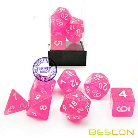 Bescon 7-Piece Glitter Dice Set - Pink Princess Style for RPG, D&D, Tabletop Gaming | Novelty Polyhedral Dice for Fantasy Role-Playing & Board Games