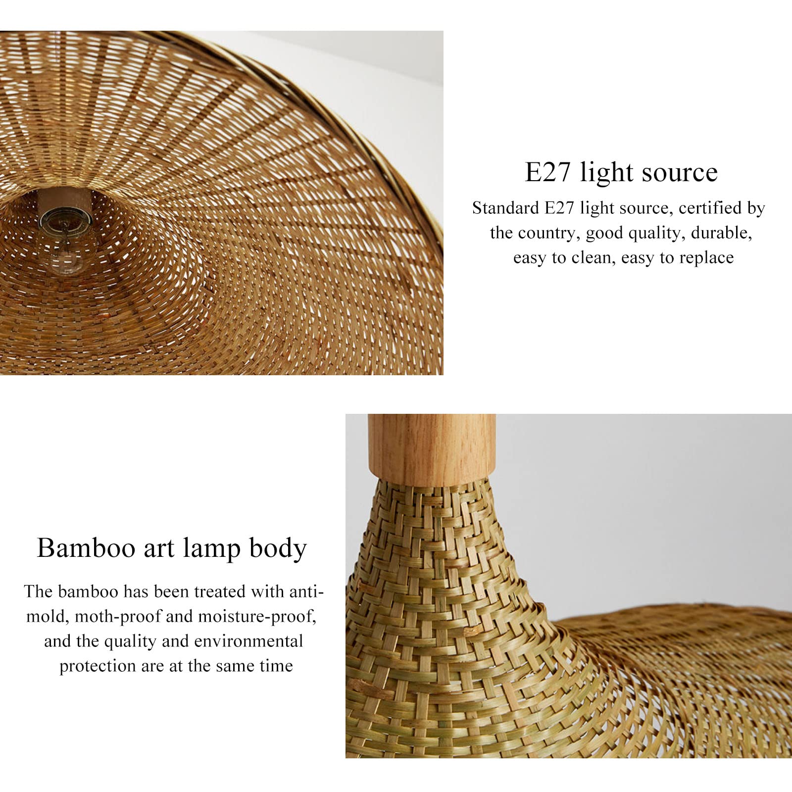 Bamboo Pendant Lighting Fixtures - Adjustable Hanging Bird Nest Lamp Shade with Natural Rattan Design for Living Room, Dining Room & Bar | Modern Ceiling Light for Home Decor & Cozy Ambiance