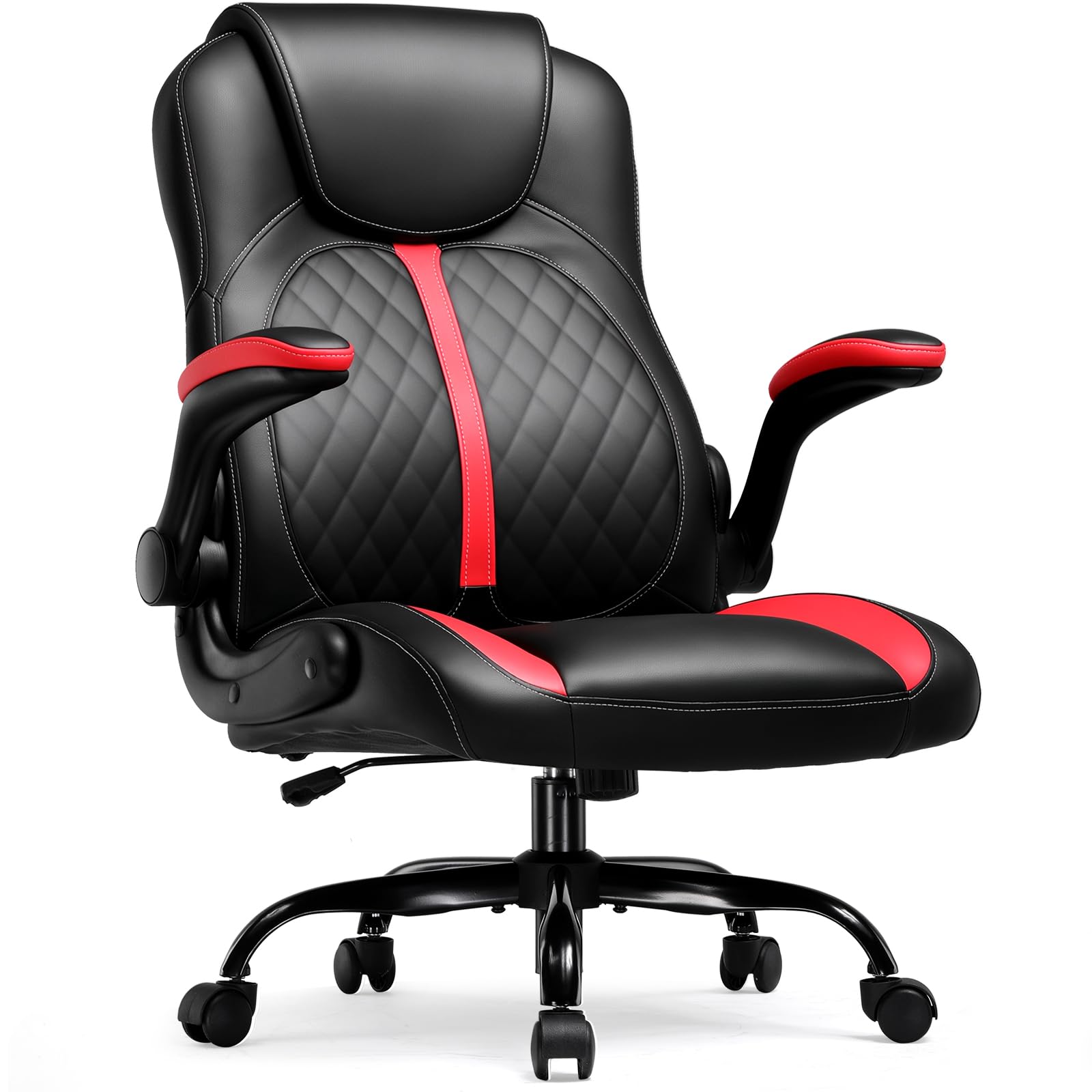 GTPLAYER Ergonomic Gaming Chair with Flip-Up Armrests, Rocking Function & Height Adjustment - High-Density Sponge Computer Chair for Office, Streaming, Esports (Red) - Perfect for PC Gaming, Home Office & Game Room Setup