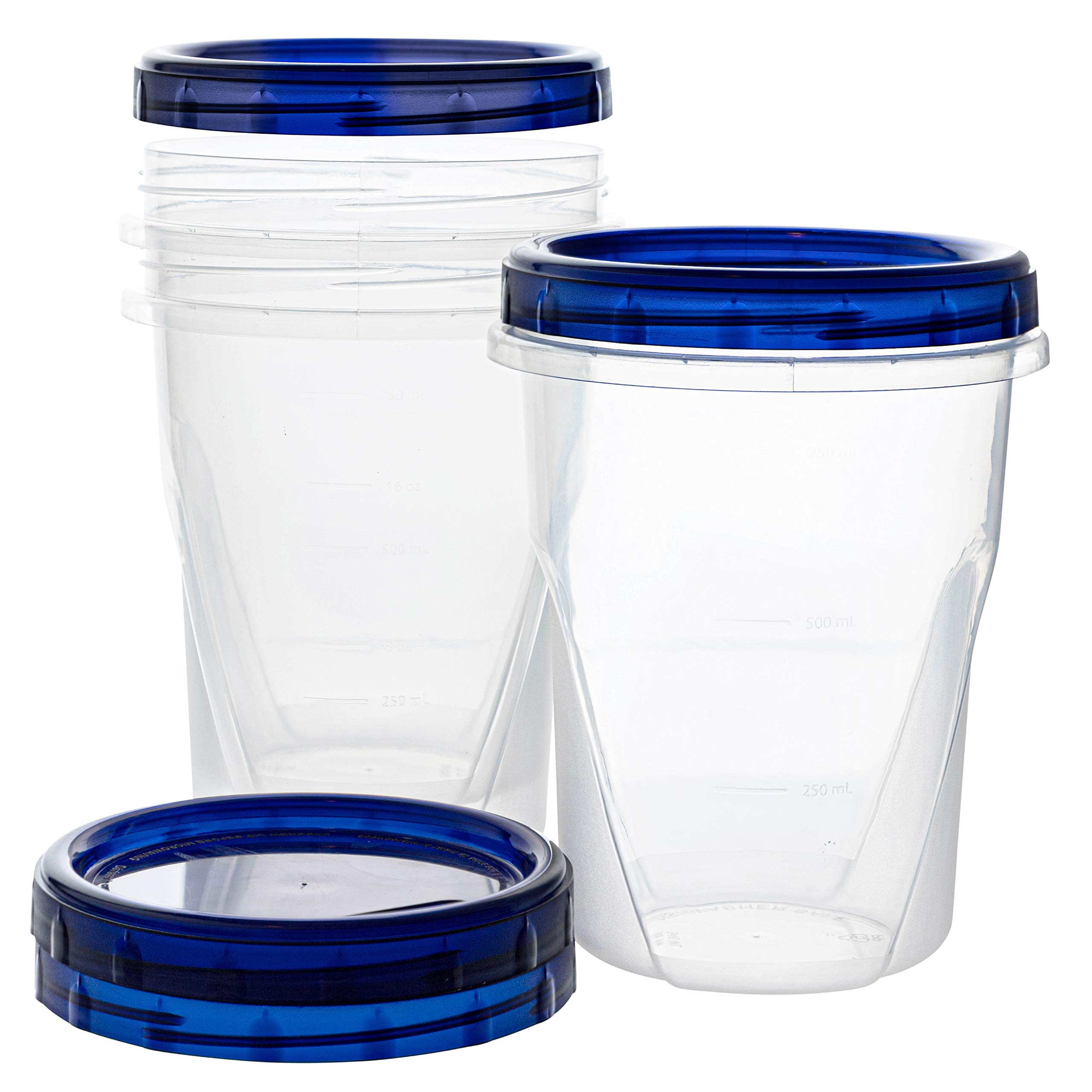32 oz 3 Pack Clear Plastic Deli Containers with Blue Twist-On Lids - Reusable, Stackable Food Storage Containers for Meal Prep, Freezer Storage & Restaurant Use