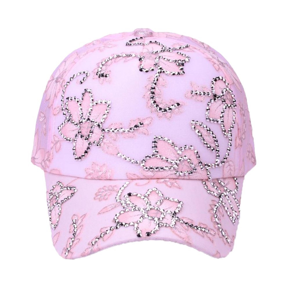Rhinestone Flower Snapback Baseball Cap - Lace & Studded Design for Women | Fashion Accessory for Parties, Concerts & Casual Outfits