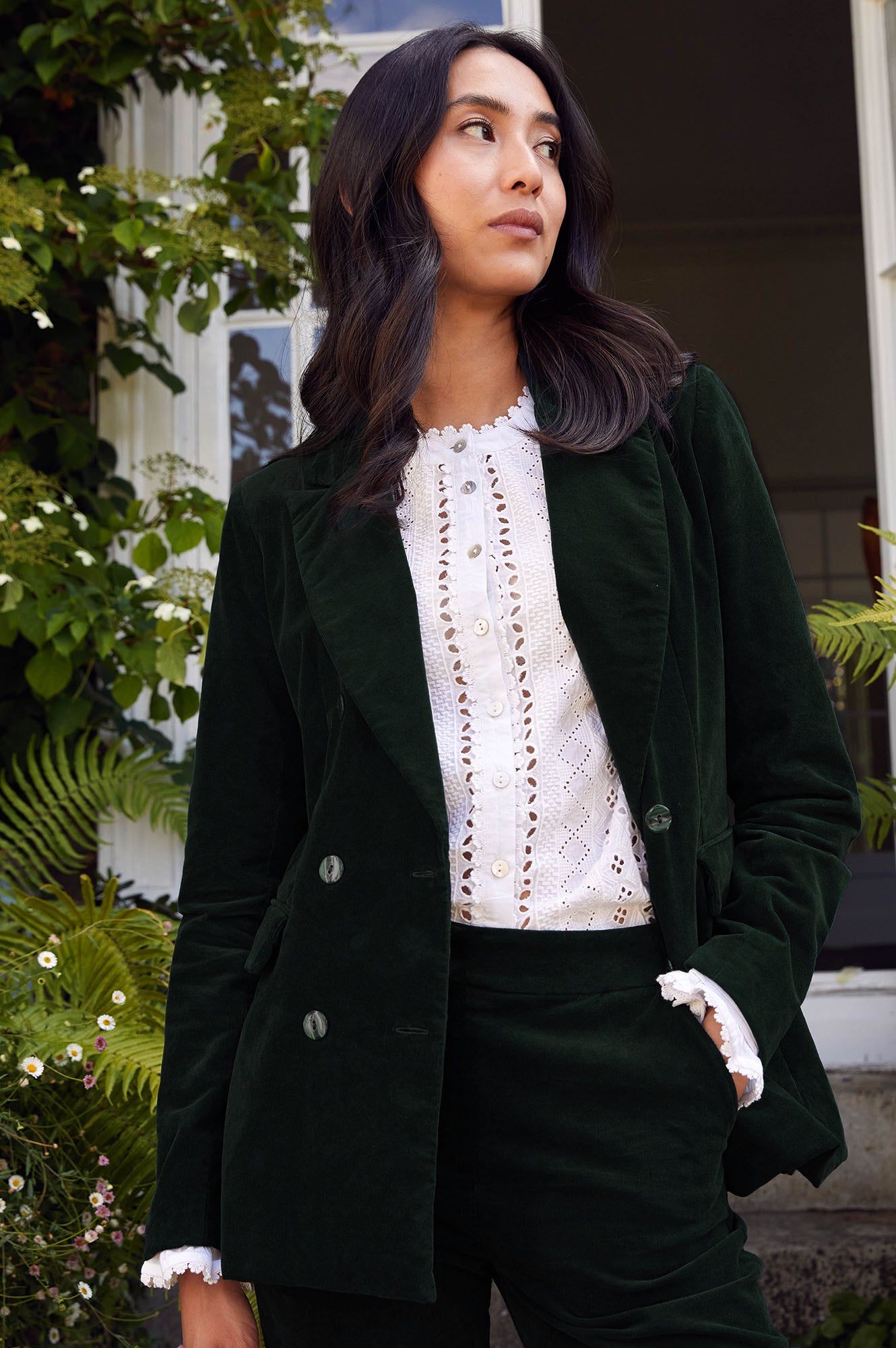 Theresa Stretch Corduroy Blazer for Women - Bottle Green | Comfortable & Stylish Jacket for Office, Dating & Fall Outfits