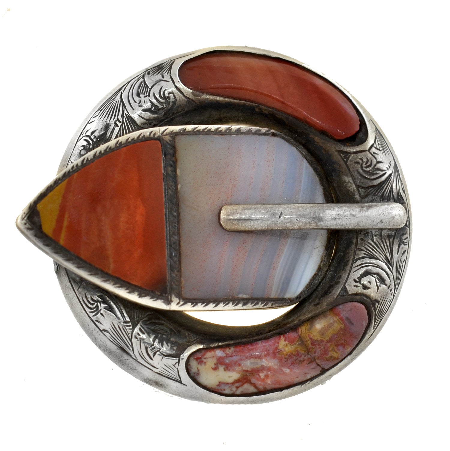Victorian Large Sterling Silver Scottish Agate Buckle Pin - Vintage Brooch for Women, Perfect for Weddings, Parties & Collectors