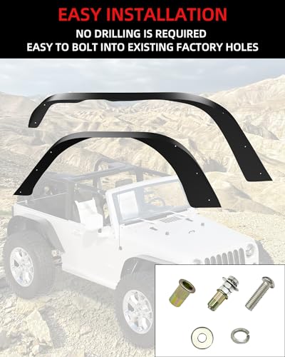 GARVEE 4-Piece Black Fender Flares for 2007-2018 Jeep Wrangler JK & JKU Models - Durable Off-Road Protection & Stylish Upgrade for Jeep Enthusiasts | Perfect for Trail Riding, Mudding & Custom Jeep Builds