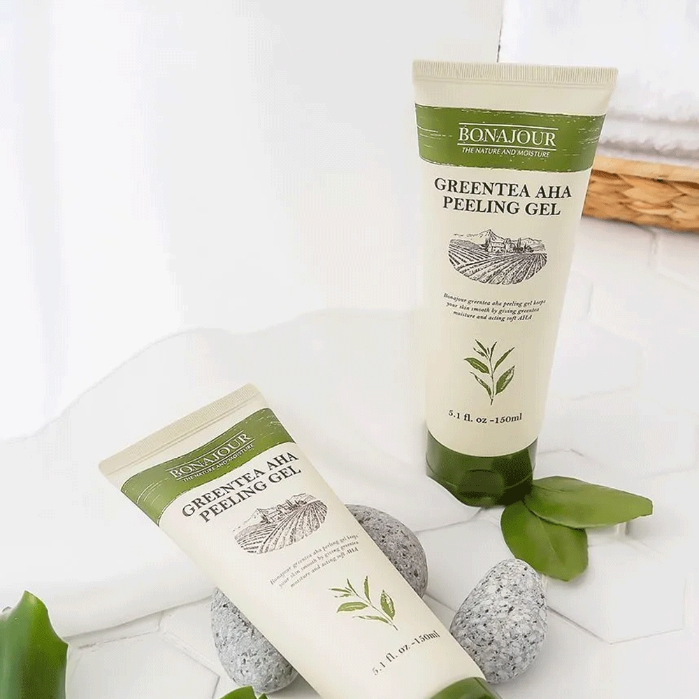 BONAJOUR Green Tea AHA Exfoliating Peeling Gel 150ml - Gentle Face Scrub for Smooth Skin, Perfect for Daily Skincare Routine & Acne Treatment