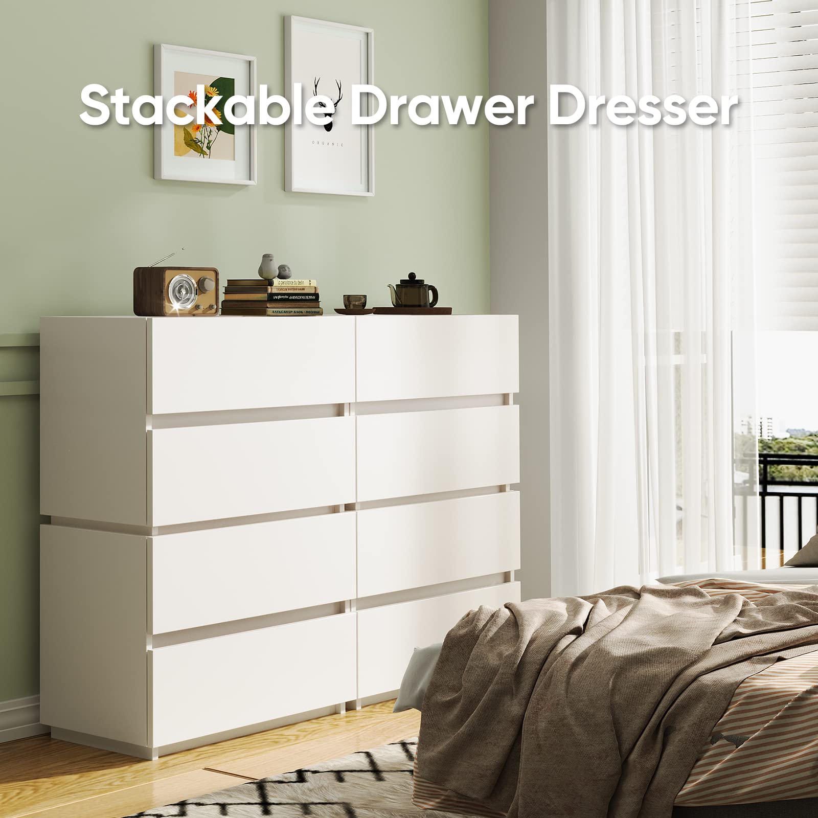 Furtble Stackable 2-Drawer Dresser - White Wooden Storage Cabinet for Bedroom, Closet & Entryway (23.6 Inch) | Compact Nightstand, Sofa Side Table & Hallway Organizer | Perfect for Small Spaces & Apartment Living
