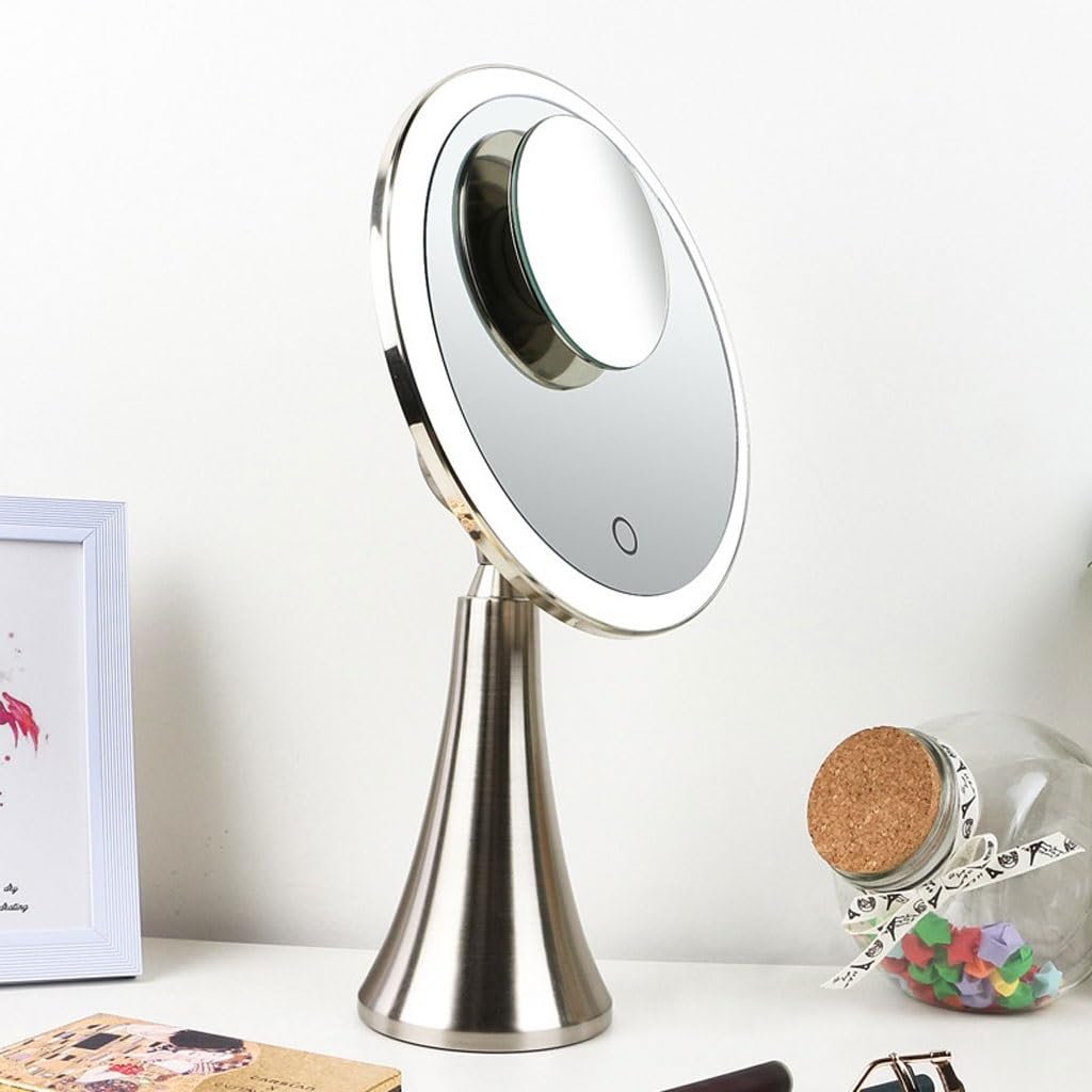 Nordic LED Makeup Mirror with Smart Touch Control - Large Lighted Vanity Mirror for Makeup & Dressing Table - Portable Desktop Cosmetic Mirror with Adjustable Brightness - Perfect for Home, Salon, and Travel Beauty Routine
