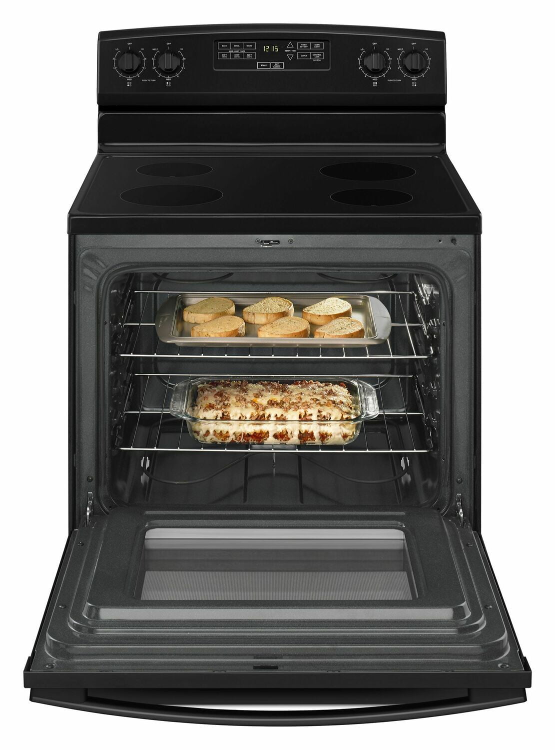 Amana AER6303MFB 30 Inch Black Electric Range with Extra Large Oven Window - Perfect for Home Kitchens & Baking Enthusiasts