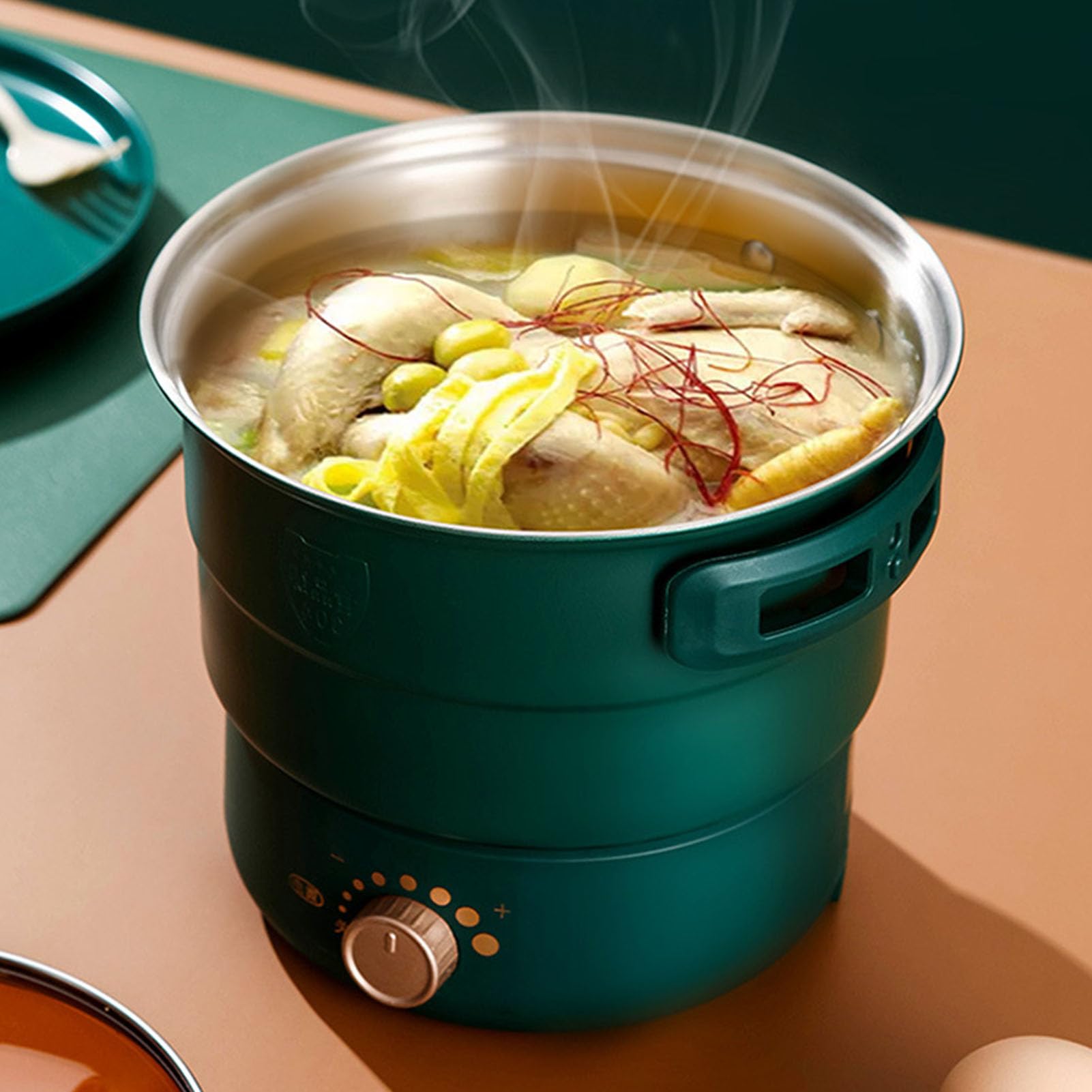 500W 1.6L Multifunctional Electric Cooker - Portable Mini Ramen Noodle Cooker with Foldable Handle for Dorm, Office & Travel | Perfect for Cooking Noodles, Steak, Eggs & Stir-Fry Dishes