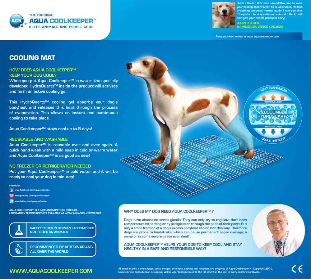 Aqua Coolkeeper Cooling Mat for Dogs & Pets - Self Cooling Gel Pad for Hot Weather - Perfect for Outdoor, Travel, and Home Use