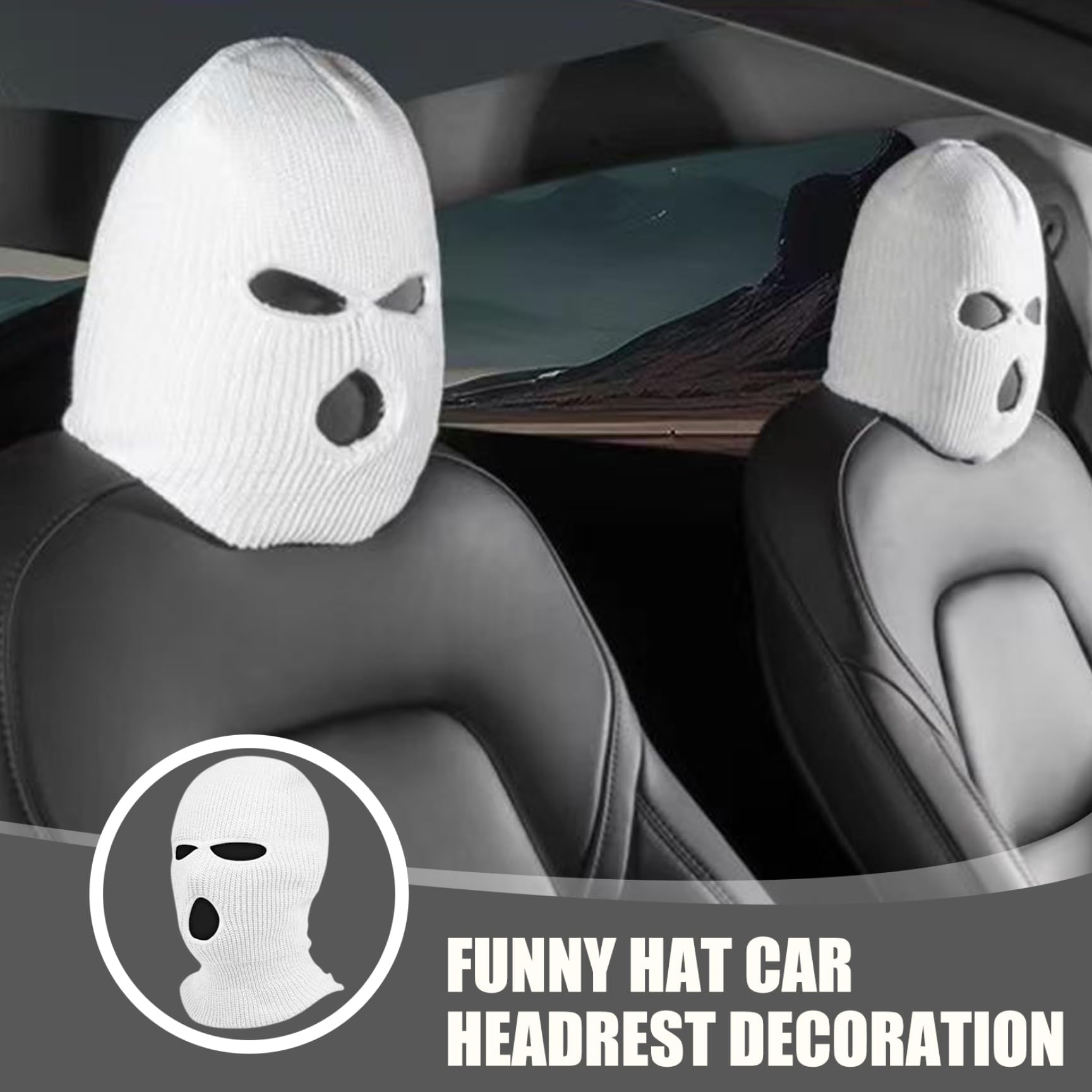 Funny Face Car Headrest Covers 2PCS - Universal 3 Hole Front Seat Headrest Protectors for Cars, Soft Acrylic Fiber Decorative Covers (Perfect for Road Trips & Personalized Car Interior Styling)