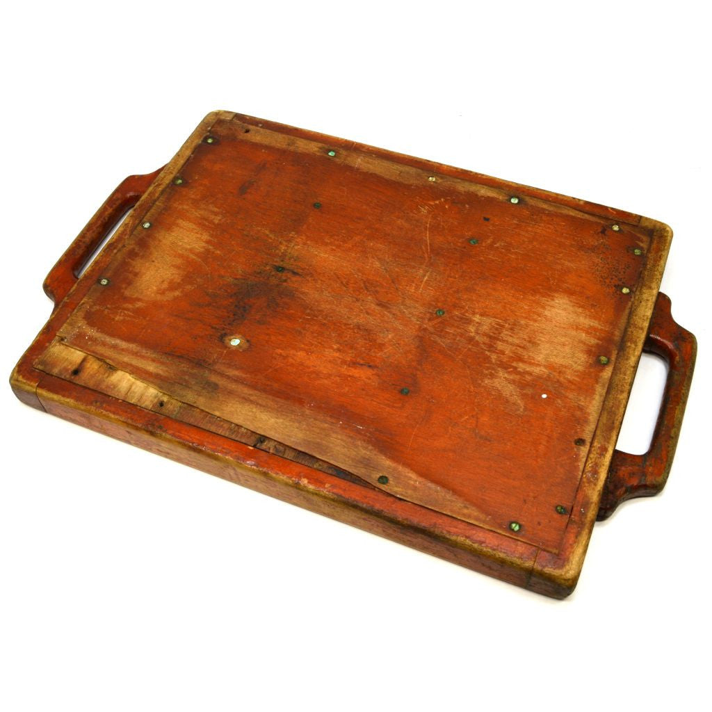Antique Solid Hardwood Serving Tray 14x22 - Handmade Folk Art Vegetable Platter with Patina - Perfect for Dining, Entertaining & Rustic Home Decor