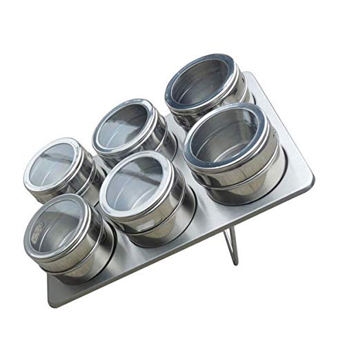 6-Piece Magnetic Spice Tins Set - Stainless Steel Spice Jars with Rack | Kitchen Organizer for Herbs & Seasonings | Perfect for Pantry, Countertop & Cooking Organization