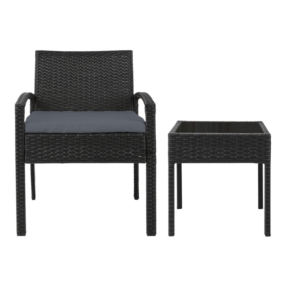 3-Piece Patio Furniture Bistro Set - Black Wicker Outdoor Lounge Chairs & Table for Garden, Balcony, or Backyard Relaxation