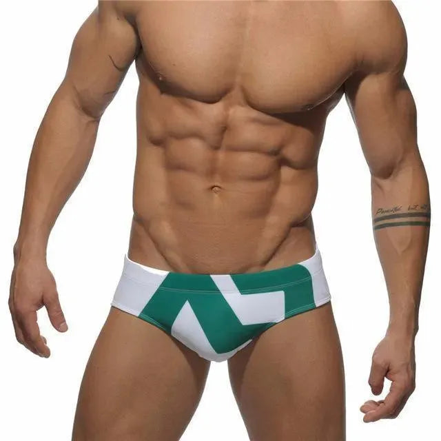 Stylish Geometric Patchwork Swim Briefs for Men - Trendy & Comfortable Swimwear for Beach, Pool & Summer Vacations