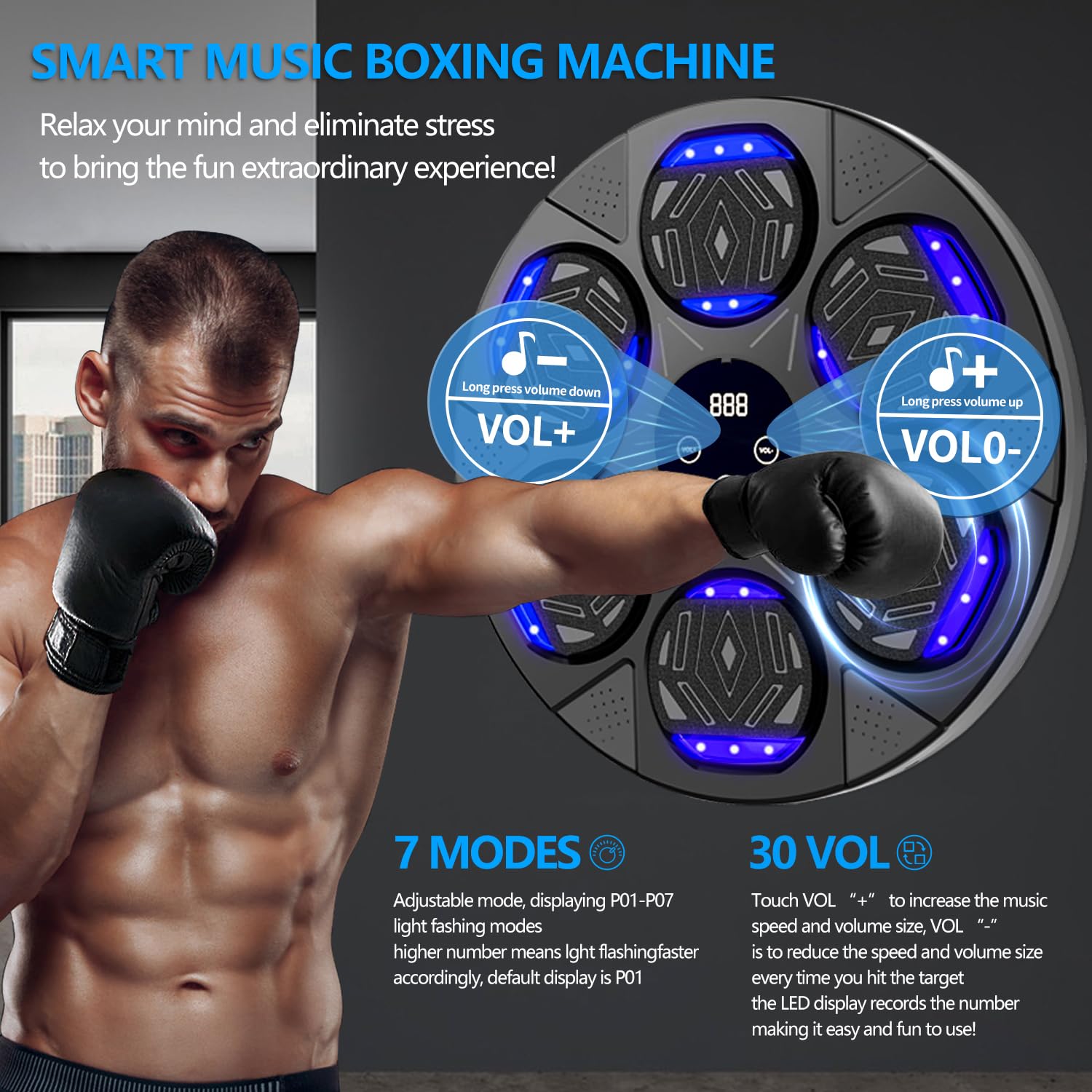 2025 Upgraded Smart Bluetooth Music Boxing Trainer with LED Display & Boxing Gloves - Wall Mounted Electronic Focus & Agility Training Equipment for Kids & Adults | Home Gym, Boxing Practice, Fitness Training