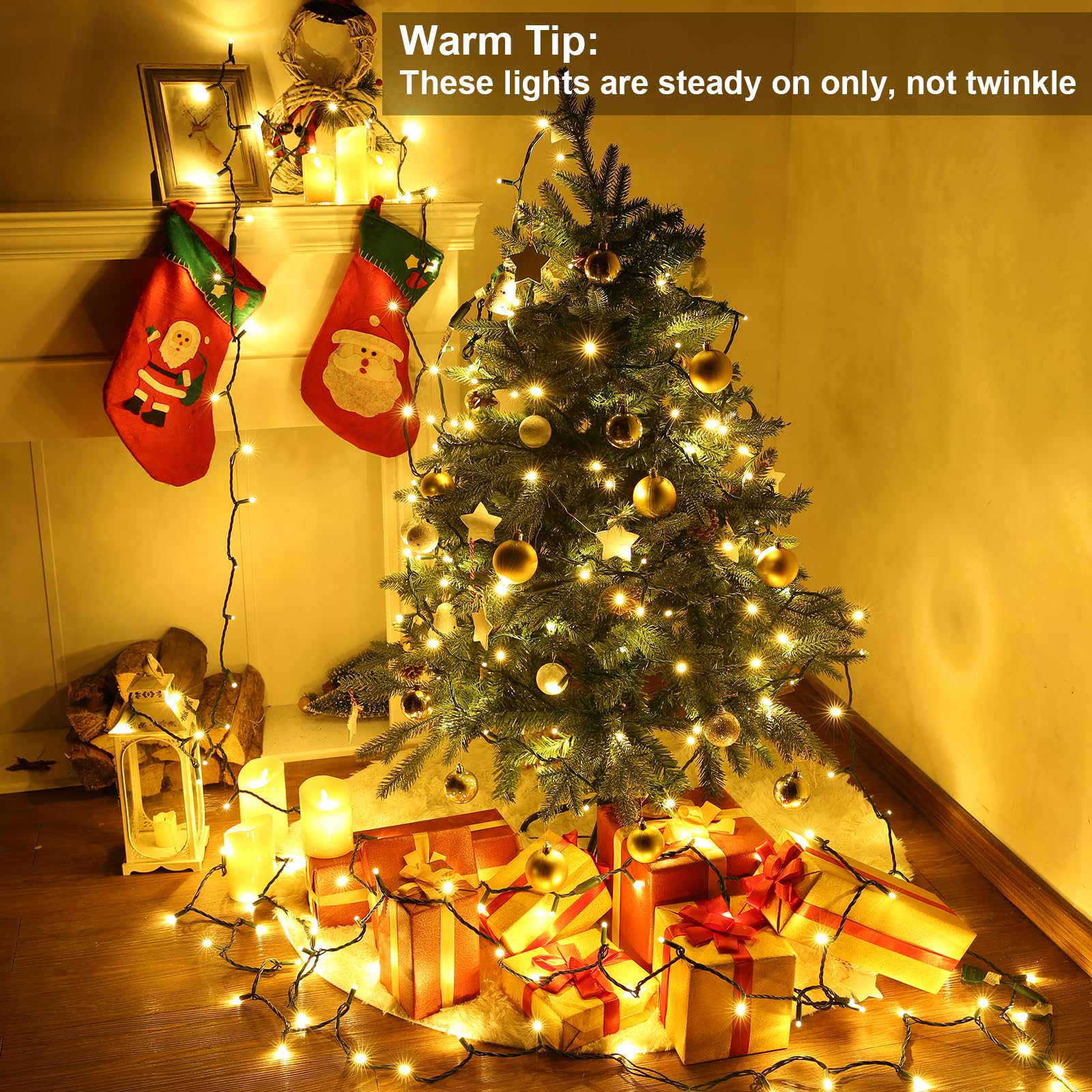 Brizled 33ft 100 LED Christmas Tree Lights - Warm White Connectable String Lights with 5mm Wide Angle Bulbs, UL Certified 120V for Indoor & Outdoor Holiday Decor - Perfect for Christmas Trees, Parties, and Home Decoration