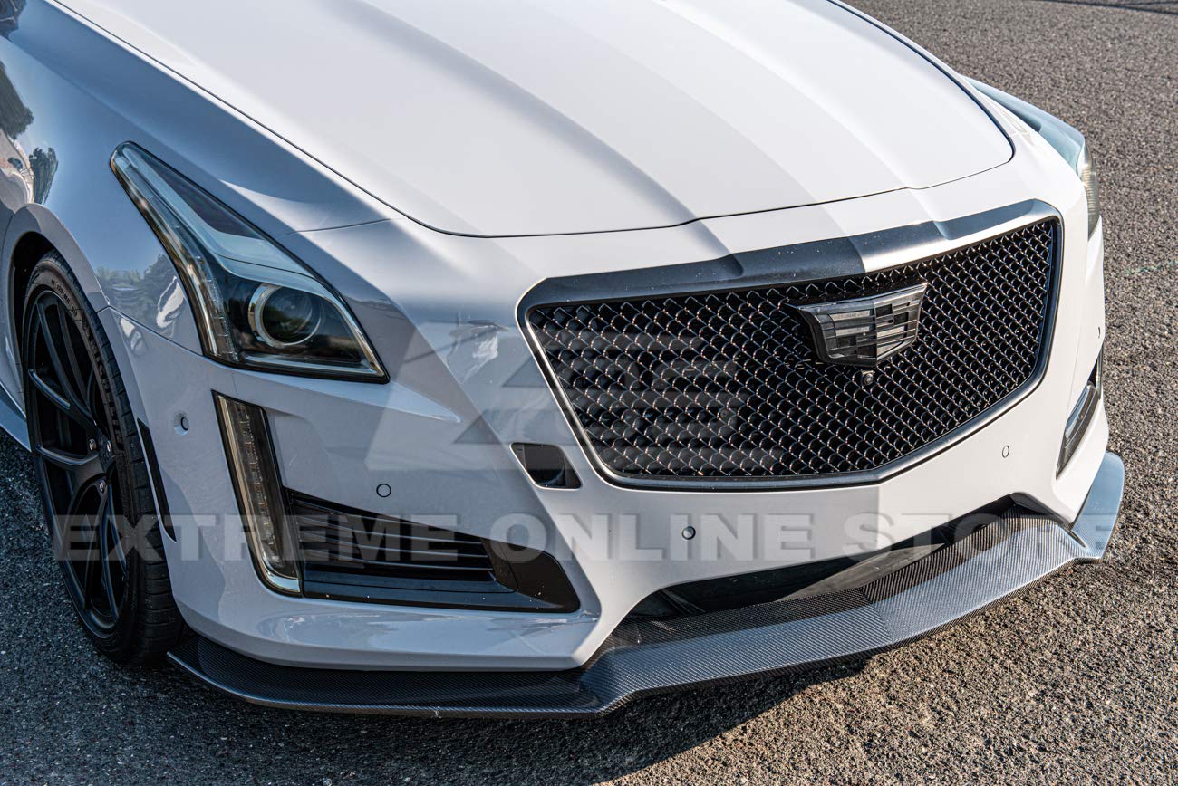 2014-2019 Cadillac CTS V-Style Carbon Fiber Front Bumper Lip Splitter - High Performance Replacement Part for Enhanced Aerodynamics & Sporty Look | Perfect for Car Enthusiasts & Street Racing Upgrades