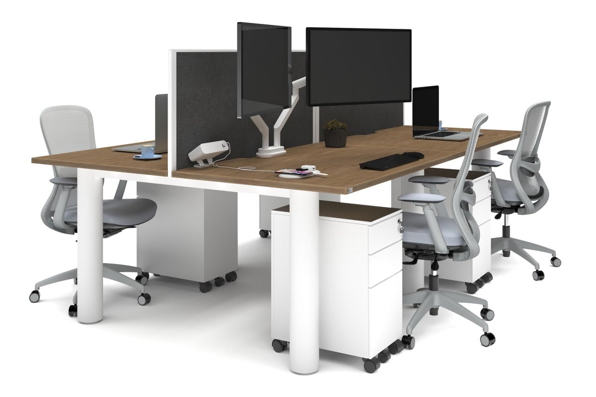 Quadro Cylinder Leg 4-Person Office Workstation Desk - 1400L x 800W with Cable Management Scallop - Ideal for Collaborative Workspaces & Modern Offices