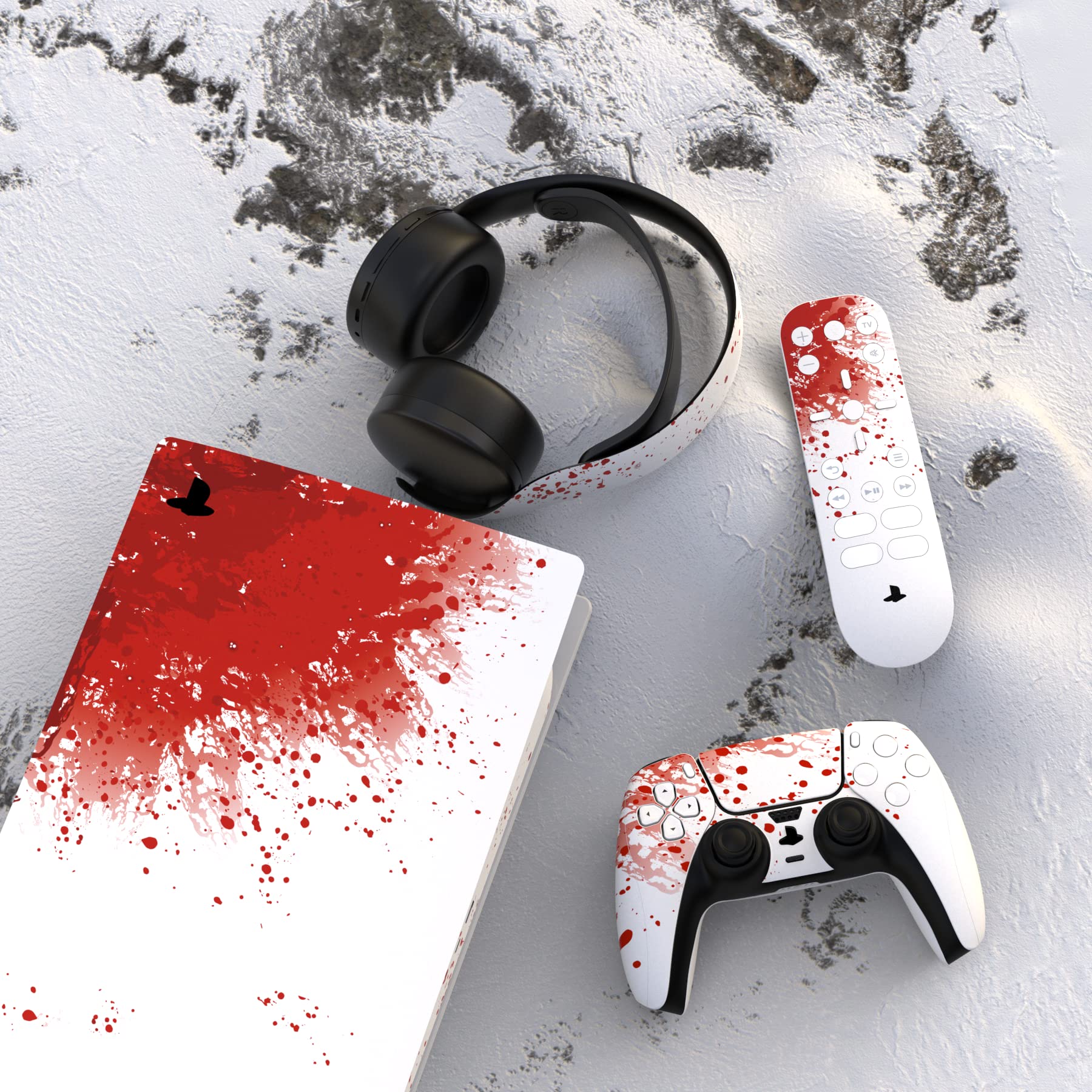 PlayVital Blood Splash Full Set Vinyl Skin Decal for PS5 Console Digital Edition - Protective Sticker Cover for PS5 Controller, Charging Station, Headset & Media Remote - Perfect for Gaming Setup & Customization
